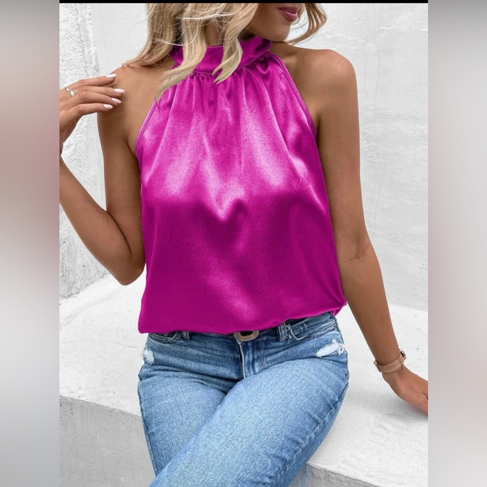 SHEIN Pink Sleeveless Halter Blouse